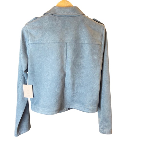 LC Lauren Conrad Suede Moto Jacket Slate Blue Women’s Size M - Picture 4 of 11